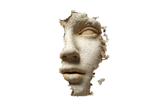 Cracked Sculpted Face Fragment on Transparent Background