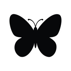 Simple black butterfly silhouette isolated on white background, flying insect design