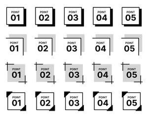 数字のポイントのテンプレートセット、ベクターイラスト、フレーム、見出し装飾、あしらい、シンプル