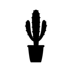 Simple vector illustration of a black cactus in a pot on white