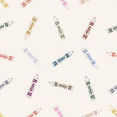 Patrón sin costuras de crayones de colores. Fondo repetitivo escolar pintado a mano. Papel digital sin costuras. Patrón para sublimación.