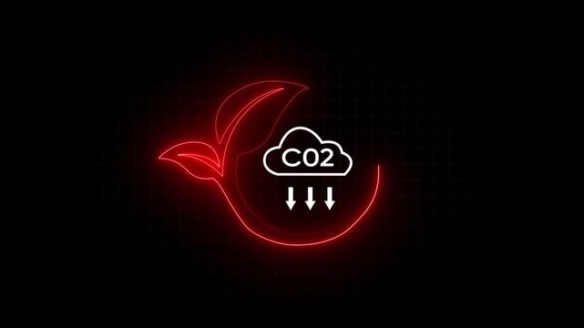 Businessman shows virtual leaf icon with CO2 icon. Net zero red house gas emissions target. Reduce CO2, cyan business using environmentally renewable energy. change, weather concept. 4k video
