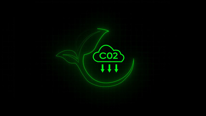 Businessman shows virtual leaf icon with CO2 icon. Net zero green house gas emissions target. Reduce CO2, cyan business using environmentally renewable energy. change, weather concept. 4k video