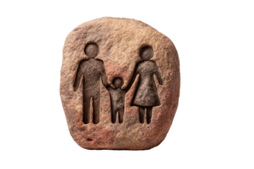 Stone Family Carving on Transparent Background
