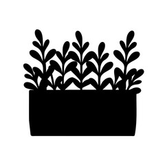 Monochrome silhouette of plants in a pot against a white background