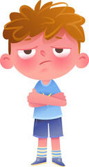 Upset Stubborn Boy with Arms Crossed Kid Character
