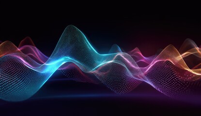 Fototapeta premium Abstract digital waveform. Colorful, glowing, particle-based waves