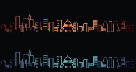 Belgrade Neon Style Simple Skyline on Dark Background