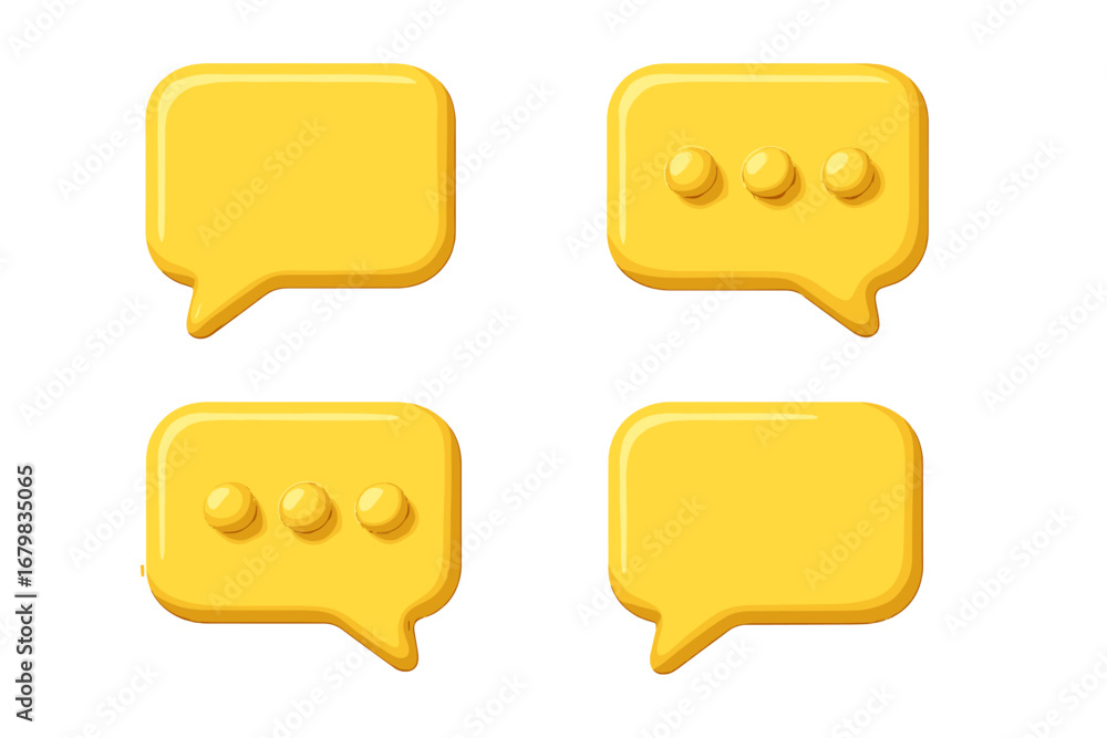 Aufkleber 3d chat bubble set. yellow speech balloon, comment and message icon for social media. vector illustr