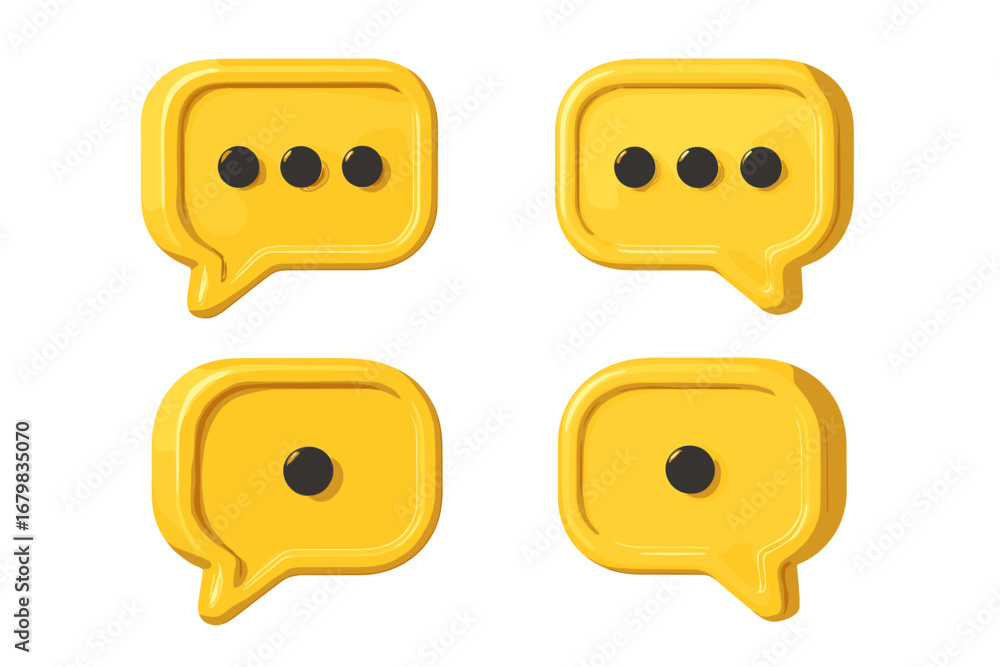 Poster 3d yellow chat bubble icon set. vector cartoon speech balloon for comment, message, and dialogue. so