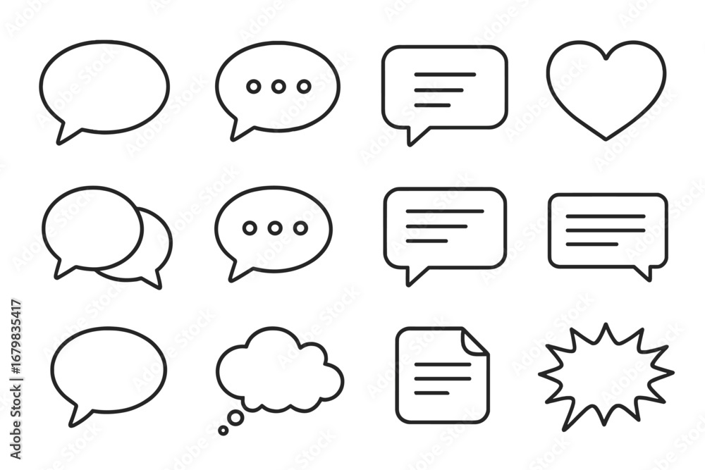 Aufkleber speech bubble and chat icon set. thin line message and communication symbols for web and app design.
