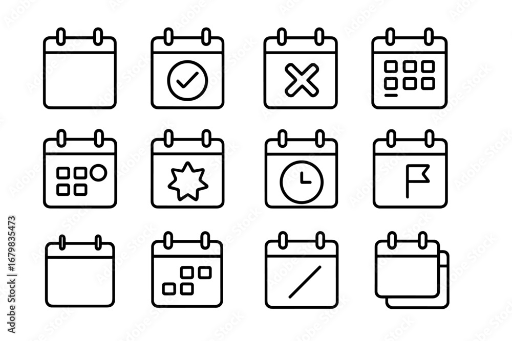 Poster calendar line icon set. schedule date planner symbols. vector outline icons web app design. event ap