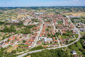 Koseljeva, drone view of town in Serbia