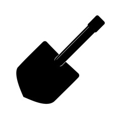 Black silhouette image of a shovel with a handle and blade