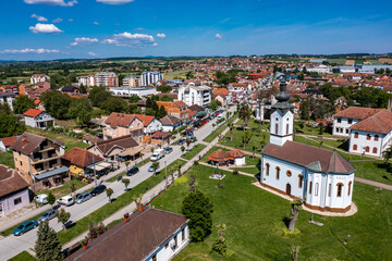 Koseljeva, drone view of town in Serbia