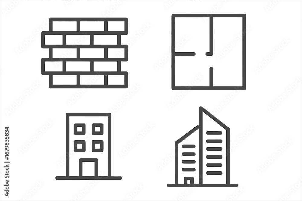 Poster building and construction line icon set. real estate, architecture vector symbols. includes brick wa