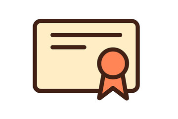 Diploma certificate icon with quality seal. Symbol for graduation, achievement, success, degree, honor, qualification. Minimalistic filled outline pictogram for web and apps.