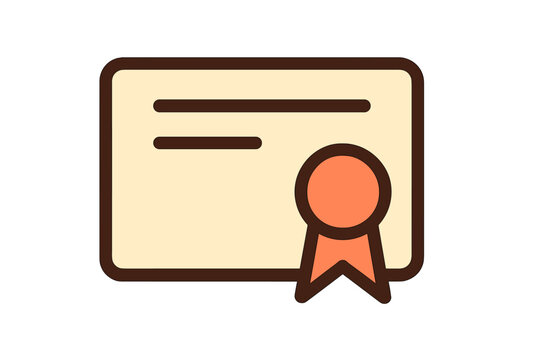 Diploma certificate icon with quality seal. Symbol for graduation, achievement, success, degree, honor, qualification. Minimalistic filled outline pictogram for web and apps.