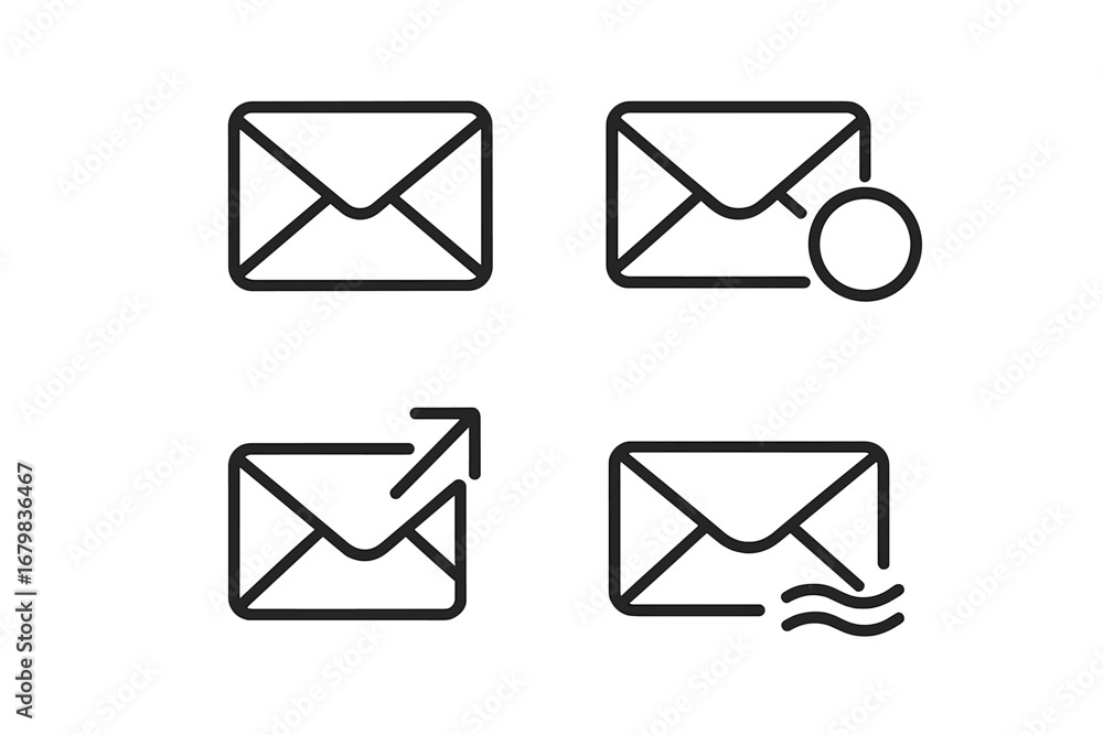 Poster mail icon set with modern outline style. vector envelope, post, and message symbols for graphic desi