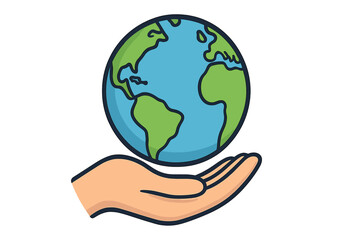 Hand holding planet Earth. Save our planet concept. Globe in human palm. Environment care and conservation. Ecology, sustainability, and global protection vector icon. Earth Day.