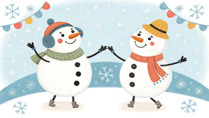 Snowman frame — cheerful snowmen holding hands, forming a playful border.
