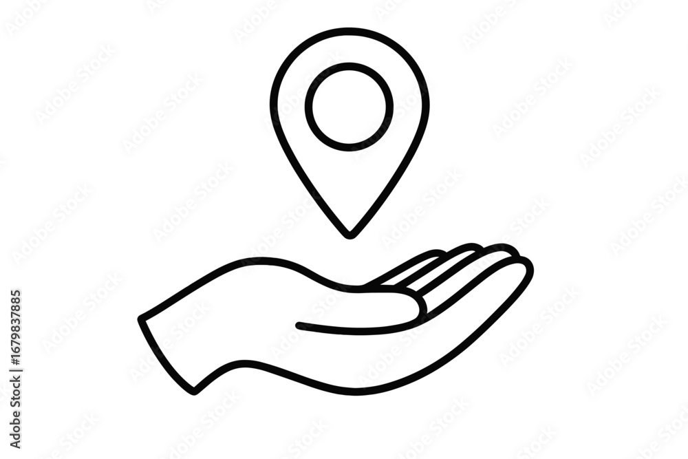 Aufkleber hand offering a map pin. location sharing concept. gps navigation and destination pointer. local ser