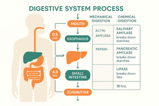 Digestive System Process Illustration: Mechanical and Chemical Digestion Explained