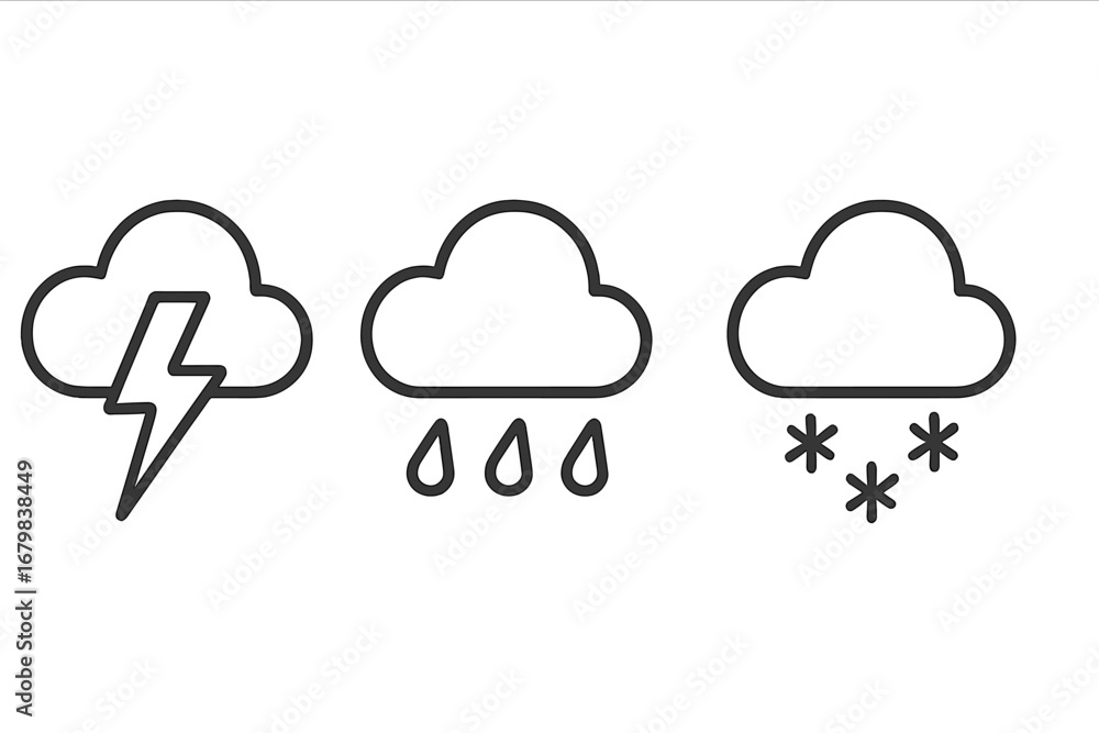 Poster weather forecast icons set. modern thin line style symbols for web design, apps. cloud with lightnin