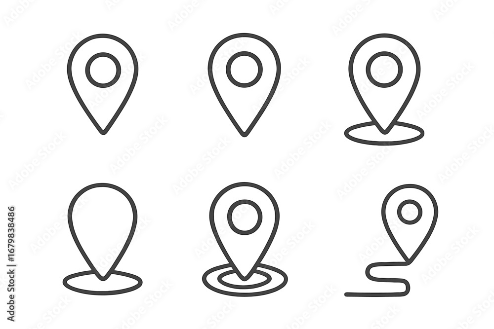 Poster map pin line icon set. location marker, navigation pointer, and destination symbol collection. gps r