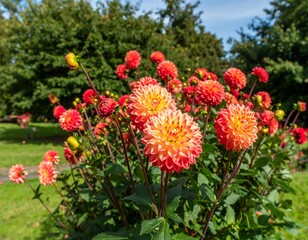 Vibrant dahlia blossoms in a garden