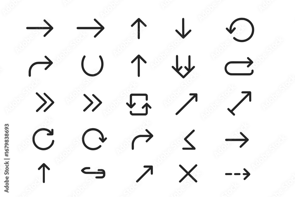 Poster arrow line icon set. simple minimal vector symbols for navigation, direction, and ui design. pointer