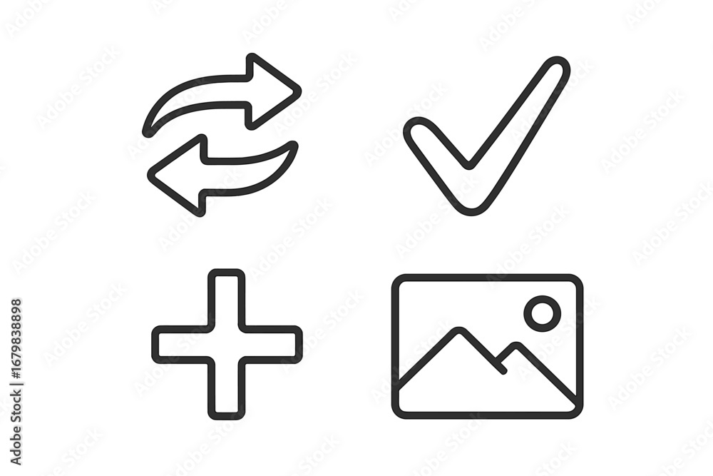 Poster user interface line icon set for web and app design. vector symbols for refresh, sync, checkmark, co