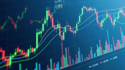 Fluctuating market trends displayed with bright lines Visual analysis of financial data provides insight into the global economy and investment opportunities - Powered by Adobe