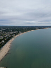 Aerial shot over Avon Beach Dorset UK 