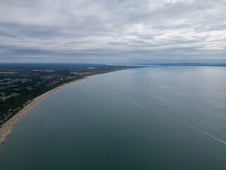 Aerial shot over Avon Beach Christchurch Bay Dorset UK 