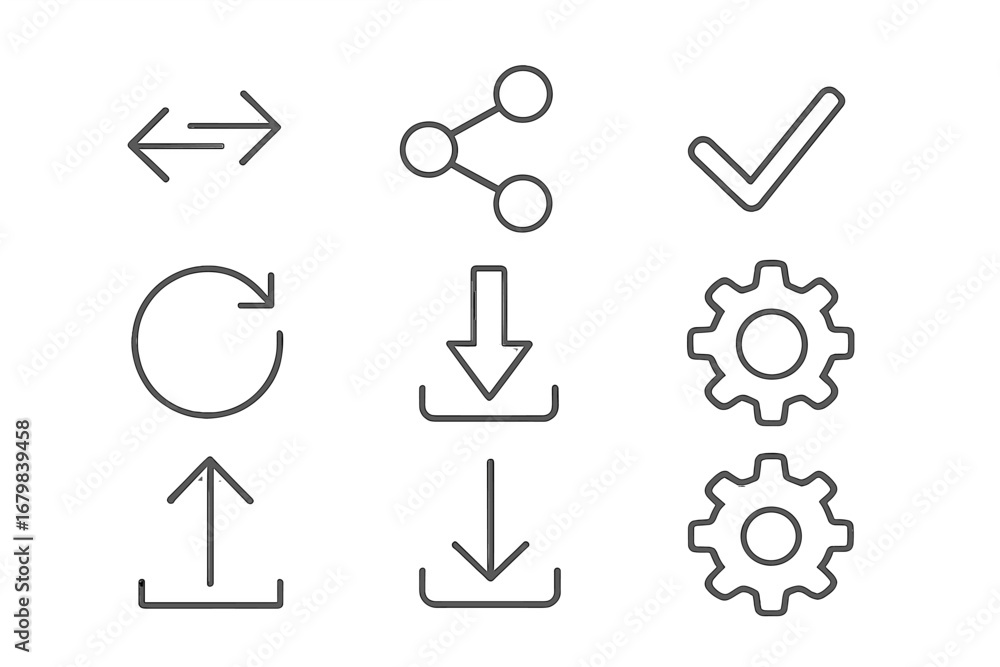 Poster thin line icon set for web and mobile apps. essential ui elements collection. includes arrow, share,