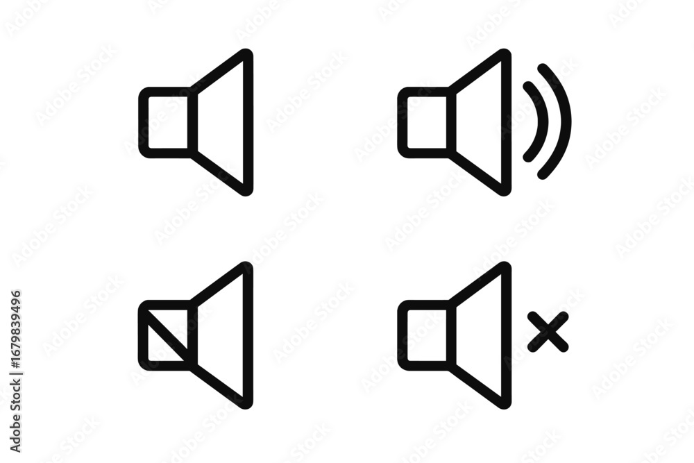 Poster sound volume icon set. speaker, mute, and unmute line icons. audio control symbols for web design, u