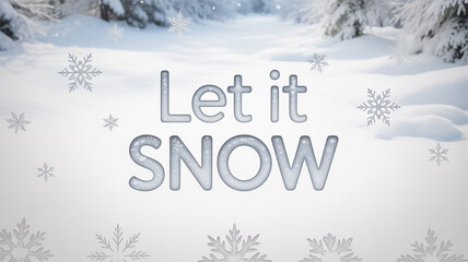 Let it snow text effect with snowflakes and winter landscape background for christmas holiday season, new year celebration and greeting card design isolated on white background