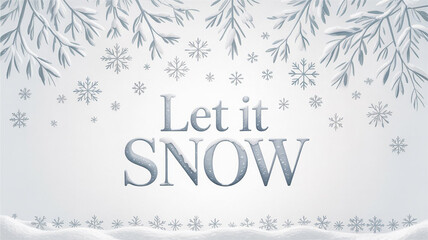 Let it snow text effect with snowflakes and winter decoration isolated on white background for christmas holiday season, new year celebration and greeting card design