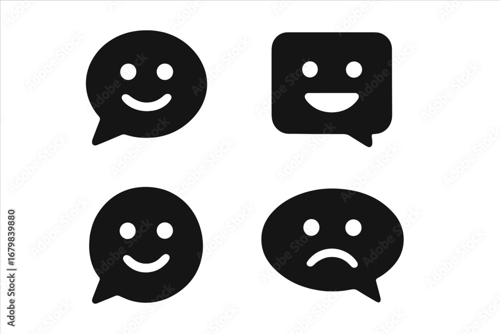 Poster set of bubble chat, speech bubble icons with emotions. vector logotype with happy and sad faces for 