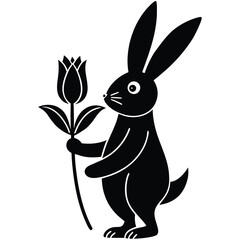 bunny with tulip vector illustration