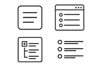 UI UX line icon set for web and app design. Menu, list, checklist, and navigation symbols. Editable stroke vector illustration for interface, form, options, and sitemap.