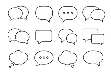 Speech bubbles icons vector set. Outline chat, dialogue, talk, comment, discussion, message, communication bubble line icons bundle. Editable stroke cartoon illustration for web, apps, books, design