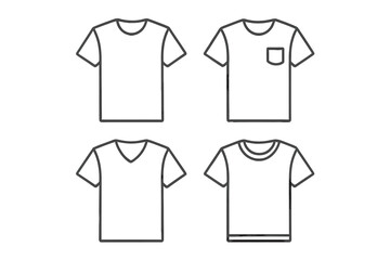 T-shirt icon collection with thin editable stroke, cartoon vector illustration, transparent background, outlined fashion symbols for web, books, cards, apps, clothing design set ordered pack