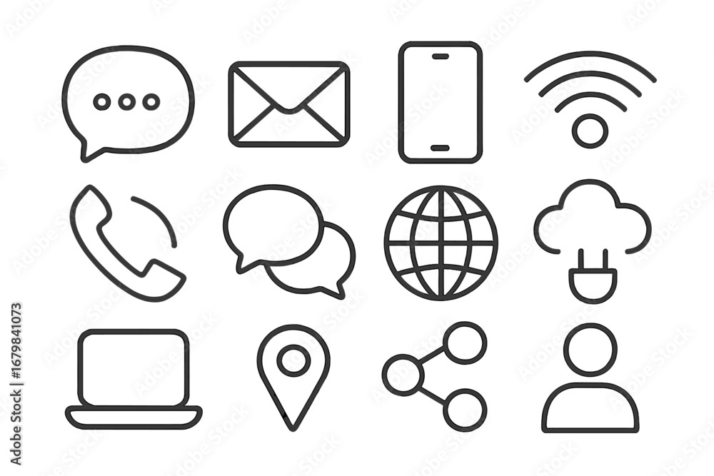 Poster communication technology line icon set. vector symbols for web, mobile app, and user interface desig