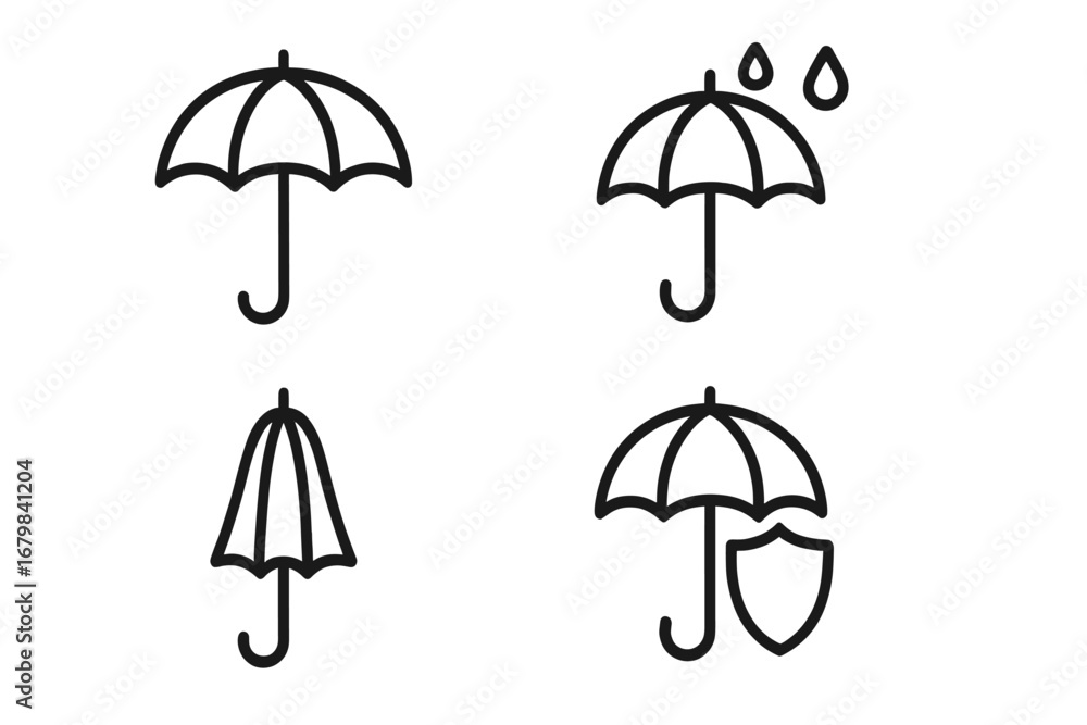 Poster umbrella icon set in a modern outline style. vector symbols for web and mobile. concepts of weather,