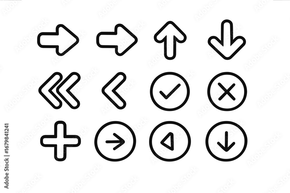 Poster simple line icon set for user interface design. vector collection of essential ui symbols like arrow