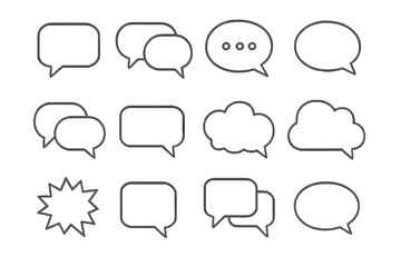 Fototapeta premium Speech bubble line icon set. Chat box, message, dialogue, and thought bubbles. Communication and conversation symbols. Editable stroke vector for comics, web, and apps.