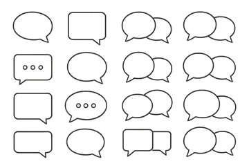 Fototapeta premium Speech bubble icon set. Line art for chat, talking, conversation, and dialogue. Communication symbols for messages, comments, quotes, social media, and forums. Editable stroke.
