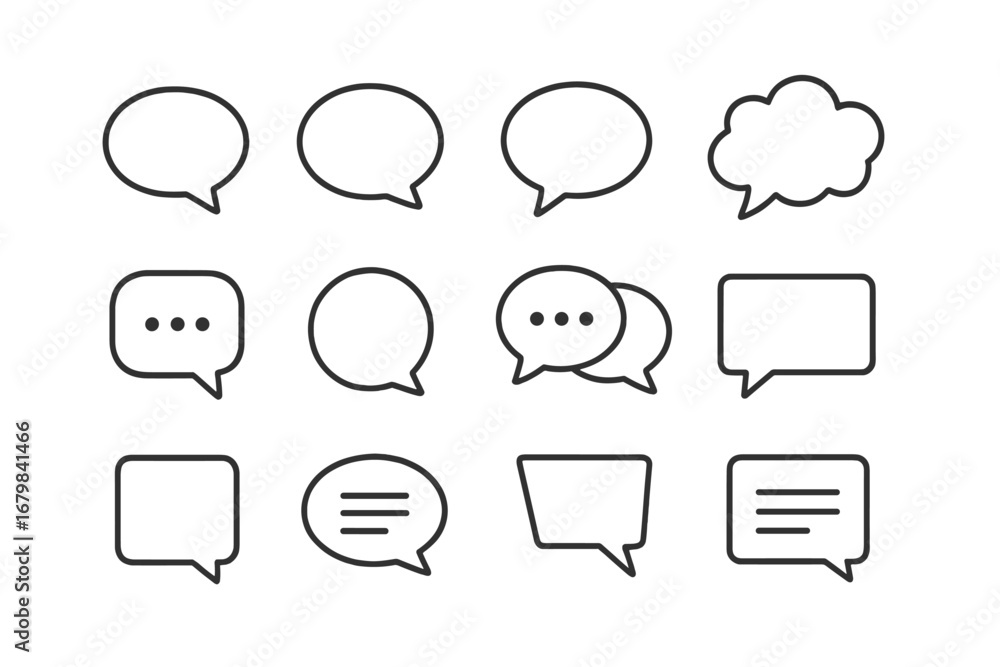 Poster speech bubble line icon set. chat message and comment signs for web design, apps, and graphics. vect